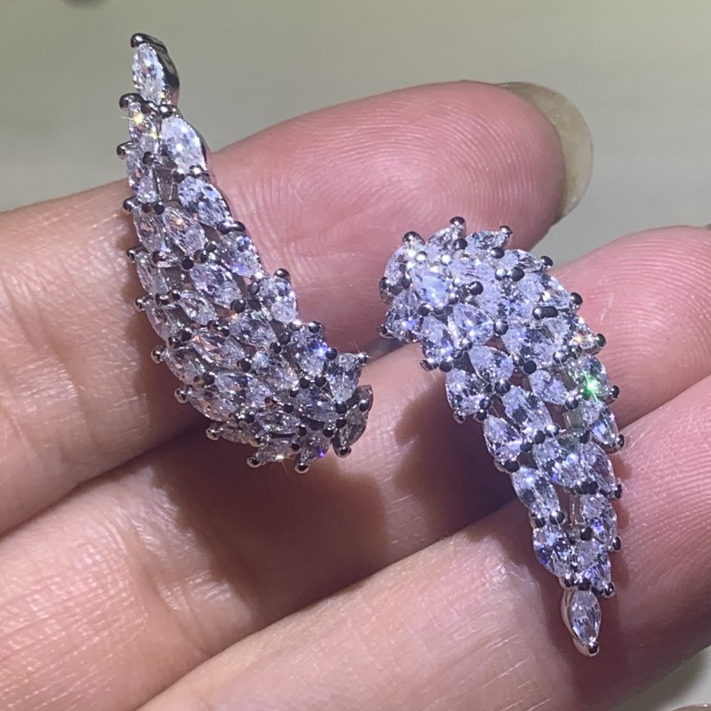 Classic Open Adjustable Ring Unique Luxury Jewelry Real 925 Sterling Silver Marquise Cut White Topaz CZ Diamond Angle Wing Wedding Ring