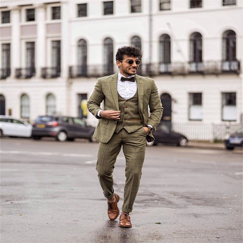 3piece handsome green plaid wool blend mens suit new fashion groom suit formal wedding suits for best men slim fit groom tuxedos for man
