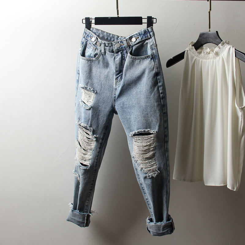 Vintage Boyfriend Jeans For Women High Waist Loose Ripped Jeans Femme Denim Harem Pants Streetwear Plus Size Mom Jeans 4XL Q1413 T200521