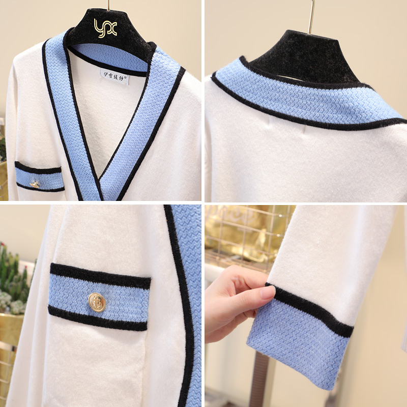 Women's Sweaters Knitted Sweater for Women V Neck Contrast Color Buttons Knitted Cardigan Sweater CX200801