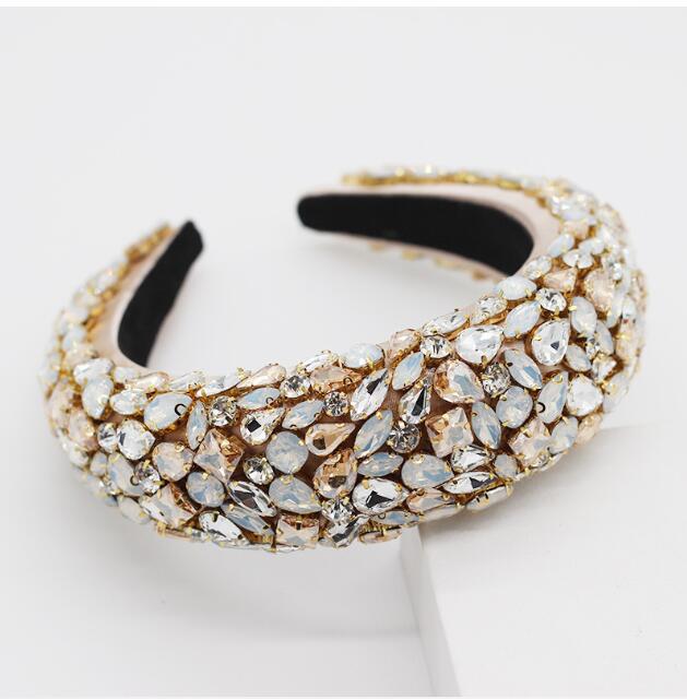 Gorgeous Baroque Hair Jewelry Bohemian Padded Crystal Crown Headbands Exaggerated Rhinestone Tiara Hairbands For Women Wedding