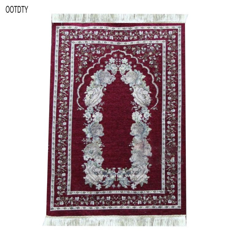 70x110CM Turkish Islamic Muslim Prayer Rugs Mat Vintage Colored Floral Ramadan Eid Gifts Decoration Carpet With Tassels Trim