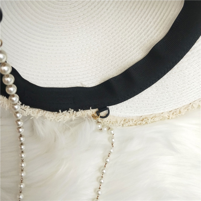 USPOP 2020 New summer hats for women wide brim pearl sun hats letter M straw hats raffia straw visor caps pearl beach hat Y200716