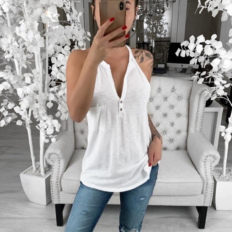 Plus Size Fashion Solid Halter Blouse Pocket V-Neck Loose Tee Tops Casual Summer Ladies Female Women Sleeveless Blusas Pullover, White
Plus Size Fashion Solid Halter Blouse Pocket V-Neck Loose Tee Tops Casual Summer Ladies Female Women Sleeveless Blusas Pullover, White