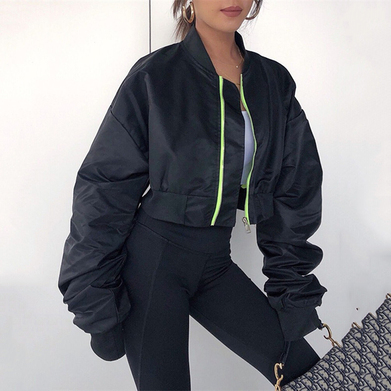 HWLZLTZHT 2020 Autumn Short Women Baseball Jackets Loose Coats Women Zipper Casual Basic Jacket Bomber Coat Female Outwear Tops CX200725