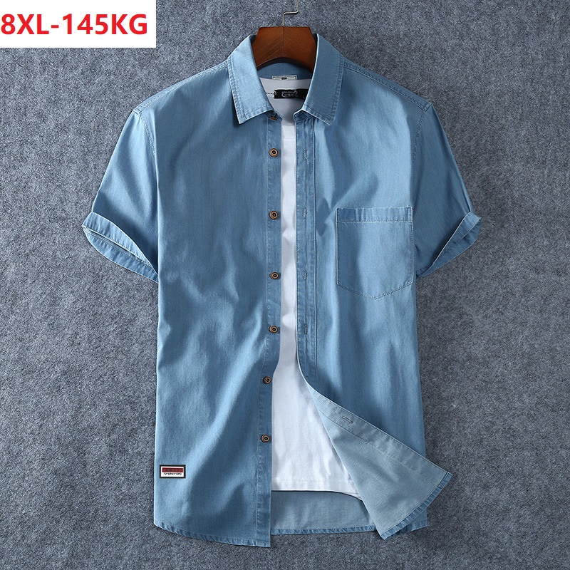 Summer Men Cowboy Denim Shirt Short Sleeve blue plus Size loose Shirt thin Casual oversize Shirts Cotton 6XL 7XL 8XL pockets 56
Summer Men Cowboy Denim Shirt Short Sleeve blue plus Size loose Shirt thin Casual oversize Shirts Cotton 6XL 7XL 8XL pockets 56