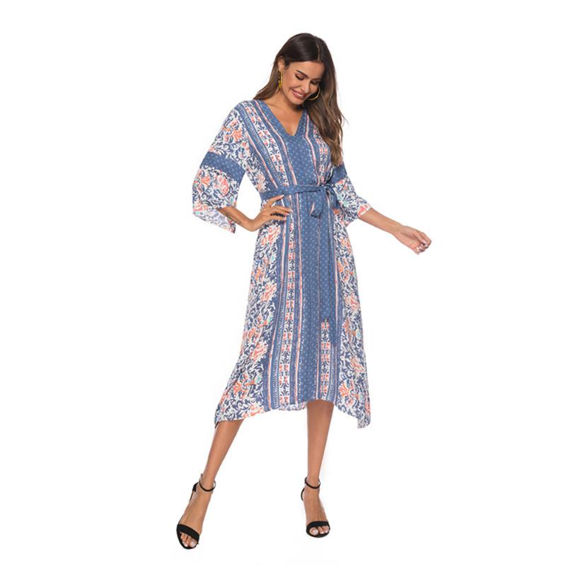 V-neck Boho Print Dress Three-quarter Sleeve Sexy Summer Beach Maxi Dress Women Printed Bohemian A-Line Long with Sahses, Multi
V-neck Boho Print Dress Three-quarter Sleeve Sexy Summer Beach Maxi Dress Women Printed Bohemian A-Line Long with Sahses, Multi