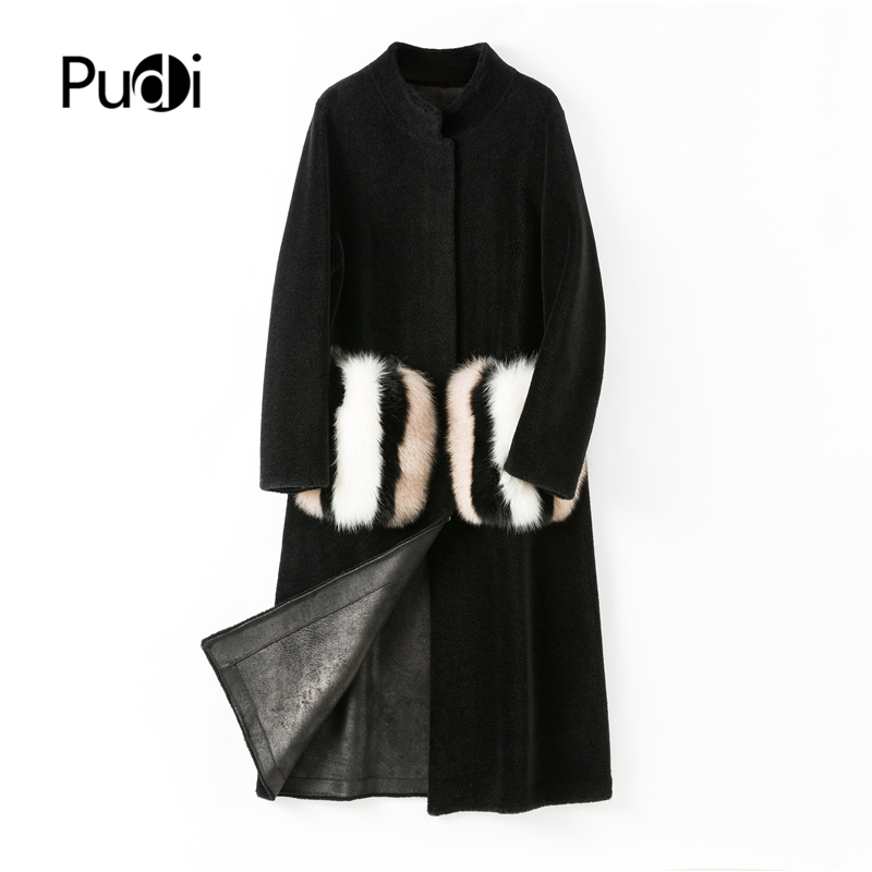 Pudi women winter Real wool fur coat jacket over size parka lady fashion natural fox fur pocket coats outwear H68290, Black 2
Pudi women winter Real wool fur coat jacket over size parka lady fashion natural fox fur pocket coats outwear H68290, Black 2