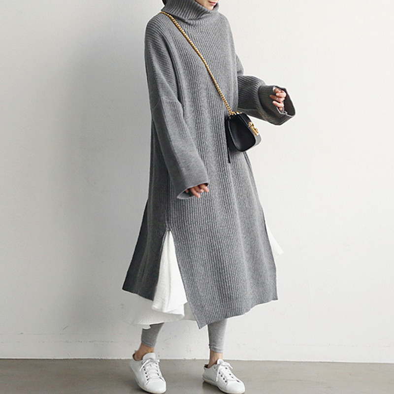 Korean Fashion Long Sweater Dress Women Autumn Winter Thick Turtleneck Knitted Dress Ladies Back Side High Slit Plus Size, Beige
Korean Fashion Long Sweater Dress Women Autumn Winter Thick Turtleneck Knitted Dress Ladies Back Side High Slit Plus Size, Beige
