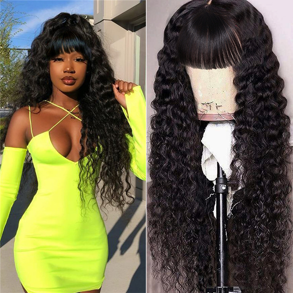 Ishow Brazilian Water Loose Deep Wave Straight Human Hair Wigs with Bangs Peruvian Curly None Lace Wigs Indian Hair Malaysian Body Wave