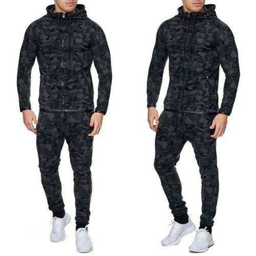 Men's Tracksuits Men Camouflage Tracksuit Set Long Sleeve Zip Hoodie Tops Pants Jogging Sportswear Black Blue Green Red White1