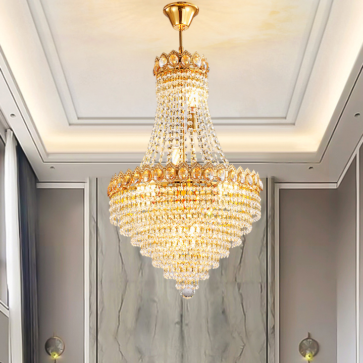 American Golden Crystal Chandeliers Lights Fixture LED Modern Crystal Chandelier Restaurant Hotel Hall Lobby Parlor Home Indoor Lighting