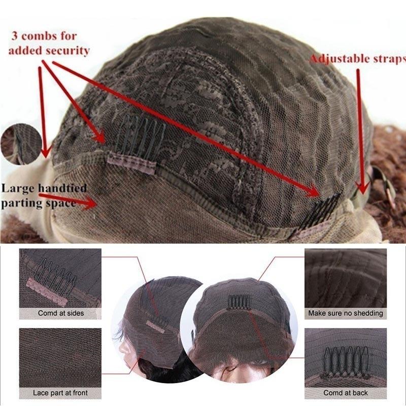 Honrin Hair Full Lace Wavy Short Wave Natural Wave Pre Plucked Hairline Brazilian Virgin Hair Lace Front Wig free ship