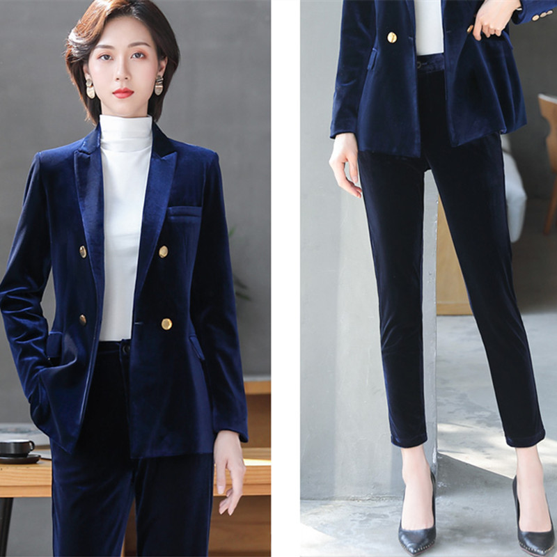 Women' suit velvet Slim temperament double-breasted suit two-piece women' blazer with trousers set business wear, Picture color 1
Women' suit velvet Slim temperament double-breasted suit two-piece women' blazer with trousers set business wear, Picture color 1