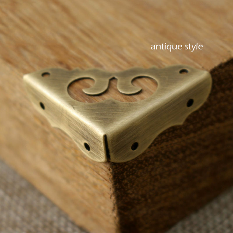 4pcs antique brass corner bracket furniture desk cabinet jewelry box wood box hardware corner guard hollow classic flower corner