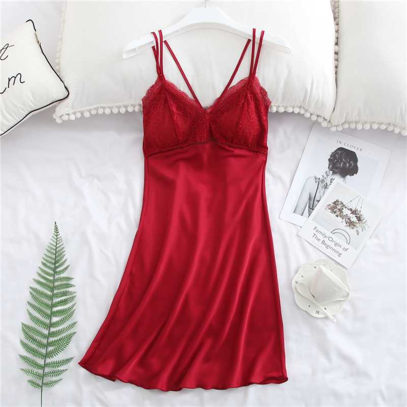 Sexy Silk Women's Night Dress New Style Nighty Deep V Sleepwear With a chest pad Nuisette Femme De Nuit Comfortable Night Gown, Pink
Sexy Silk Women's Night Dress New Style Nighty Deep V Sleepwear With a chest pad Nuisette Femme De Nuit Comfortable Night Gown, Pink