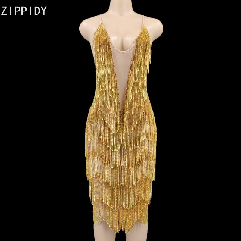 Bling Gold Stones Fringe Mesh Backless MINI Dress Birthday Celebrate Dress Female Singer DJ Prom Show YOUDU
Bling Gold Stones Fringe Mesh Backless MINI Dress Birthday Celebrate Dress Female Singer DJ Prom Show YOUDU