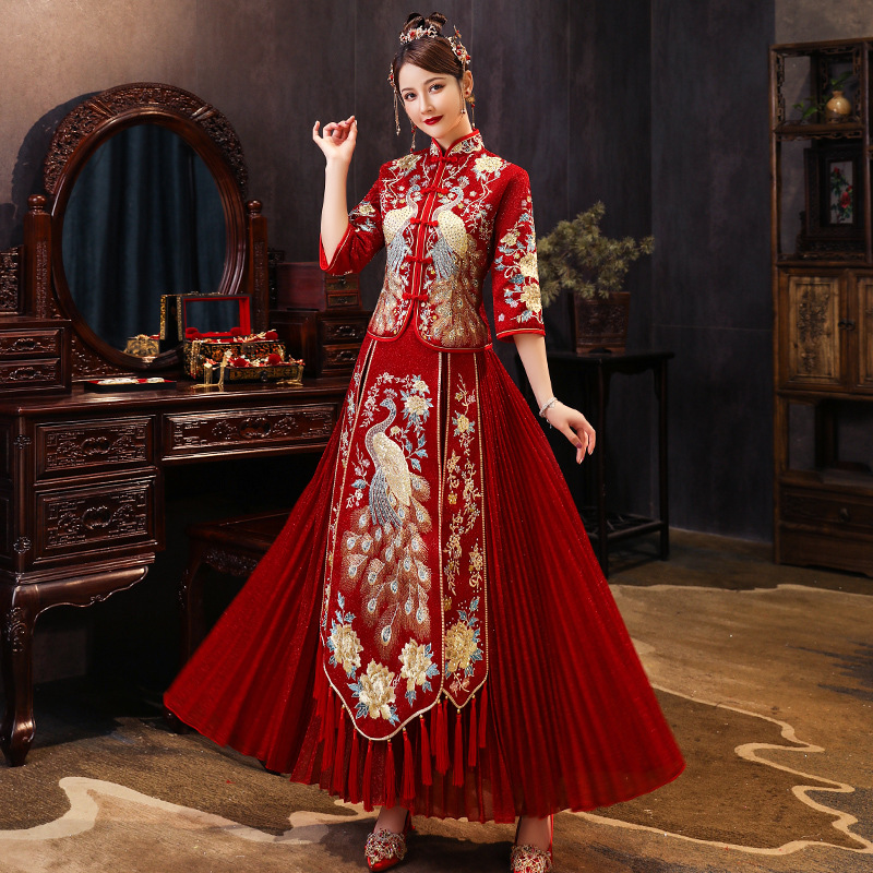 Ethnic Clothing Traditional Chinese Wedding Dress Oriental Style Dresses China Plus Size 6XL 2021 Modern Cheongsam Red Qipao Long