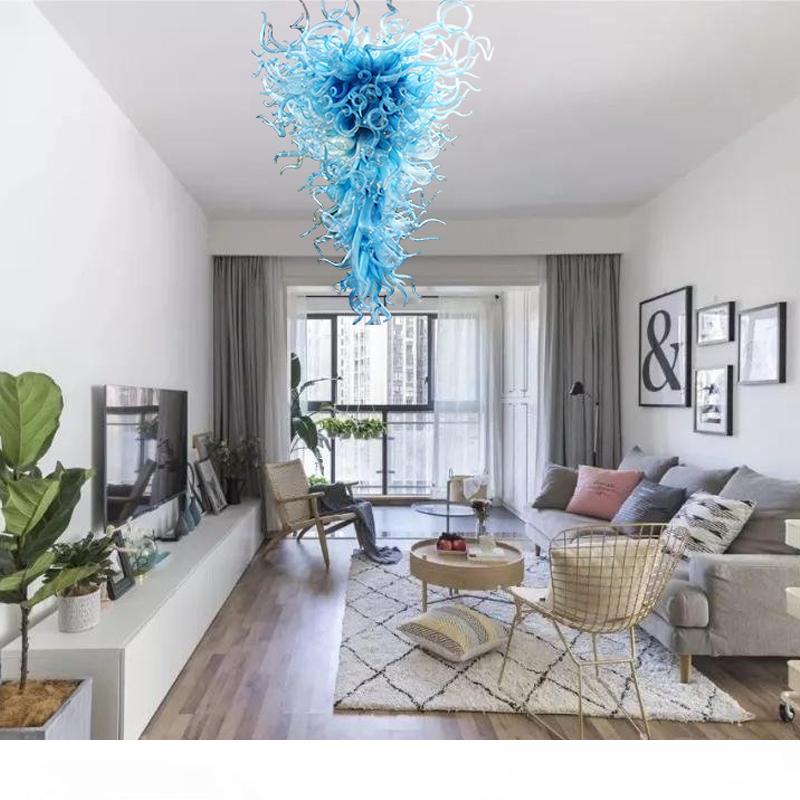 Grand lustre en cristal bleu pour Hôtel Hall Salon Escalier suspendu à LED lampe suspendue européenne gros plan de verre de Murano