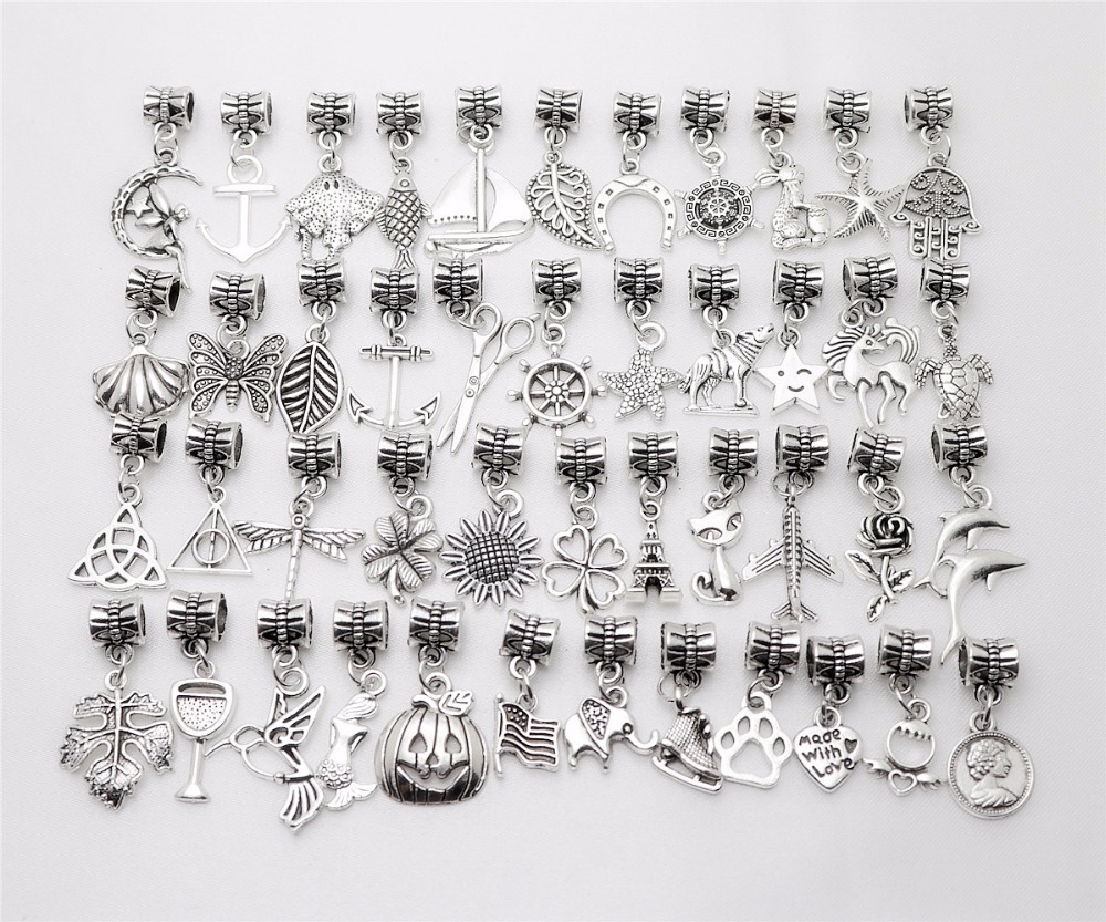 100pcs mixed Vintage Pendant Big Hole Beads fit Charms Bracelets Necklace DIY Jewelry Making