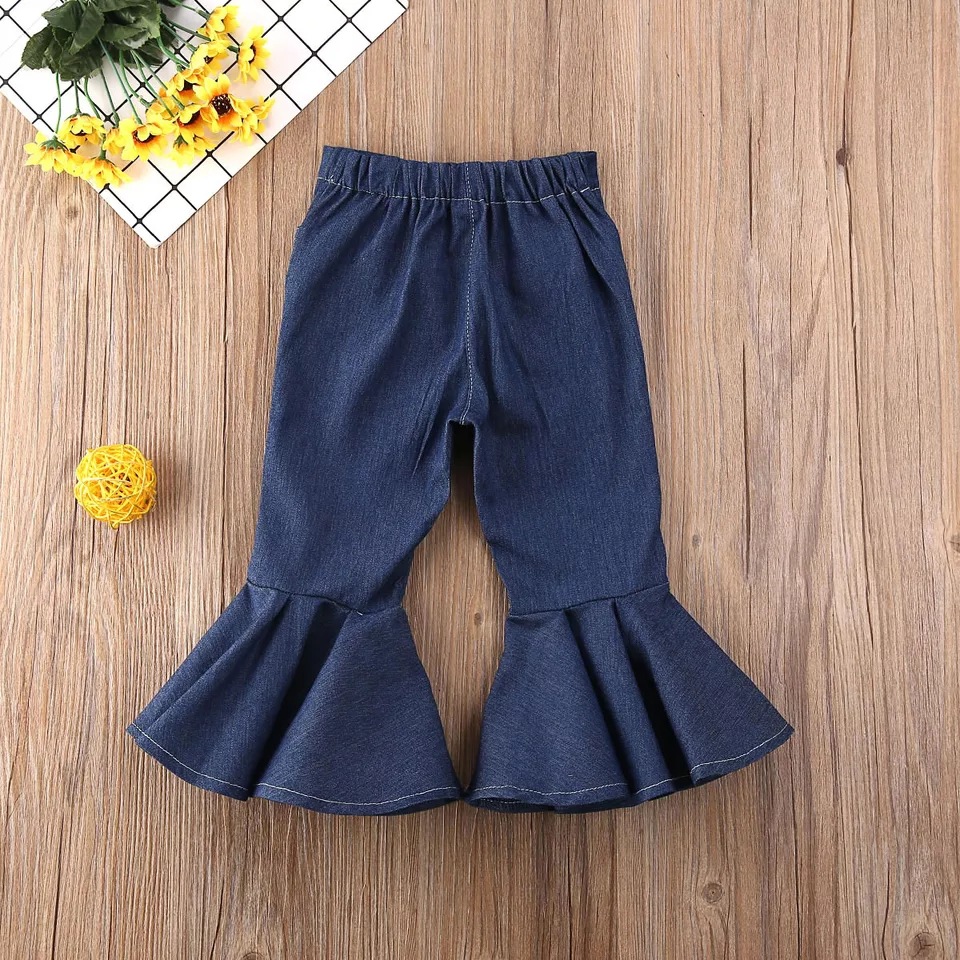 New Toddler Baby Girl Blue Jeans Buttons Skinny Flared Jeans Kids Stretchy Denim Bell-Bottoms Long Trousers Baby Casual Clothing