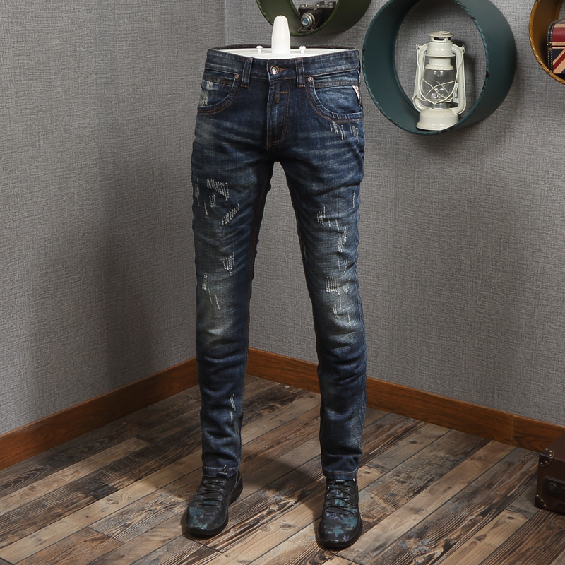 Italian Style Fashion Men Jeans Retro Slim Fit Elastic Ripped Jeans Men Denim Baggy Pants High Quality Vintage Designer, Dark blue
Italian Style Fashion Men Jeans Retro Slim Fit Elastic Ripped Jeans Men Denim Baggy Pants High Quality Vintage Designer, Dark blue