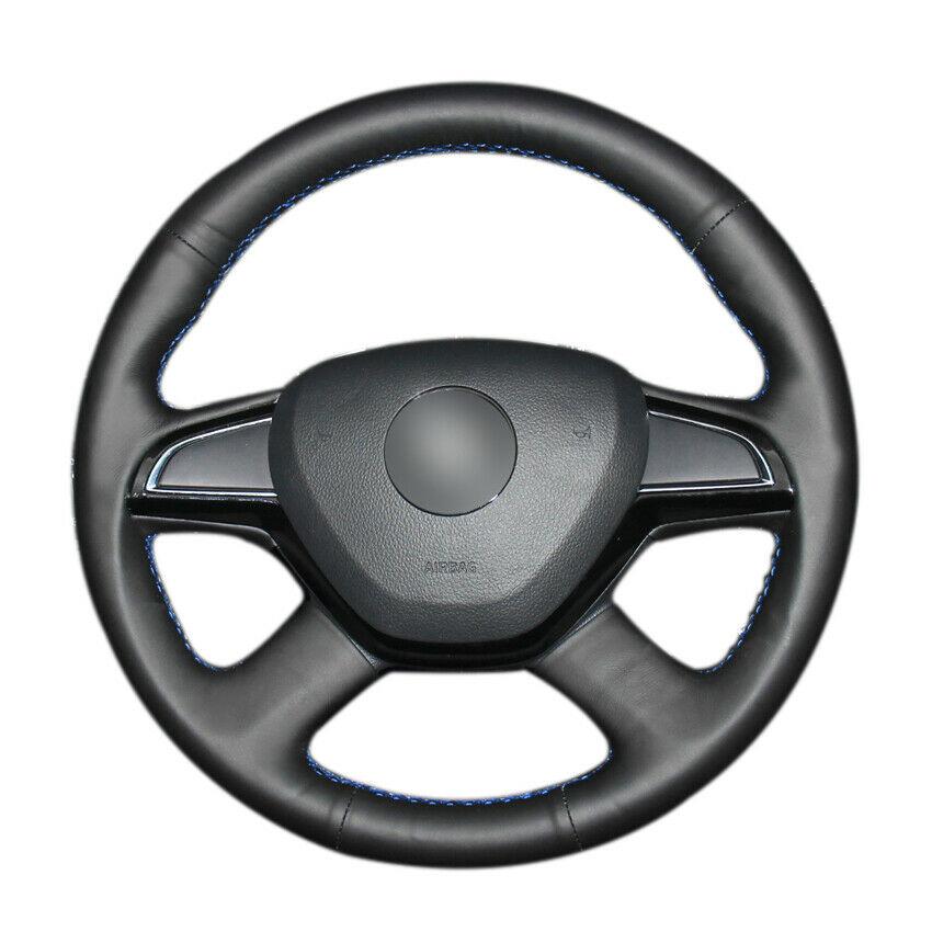 Custom Made Anti Slip Black Leather Car Steering Wheel Cover for Skoda Octavia 15-16 Fabia 2014 Rapid
