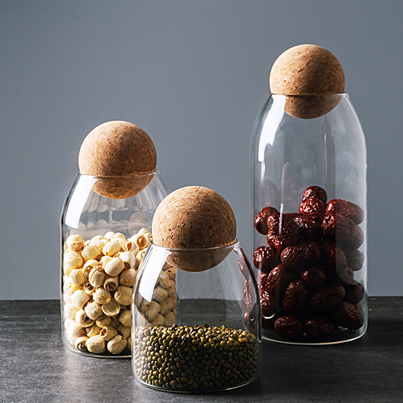 

1200ml Transparent Glass Sealed Jar with Cork Stopper Modern Coffee Bean Sugar Cube Storage Jar Kitchen Container 3pcs