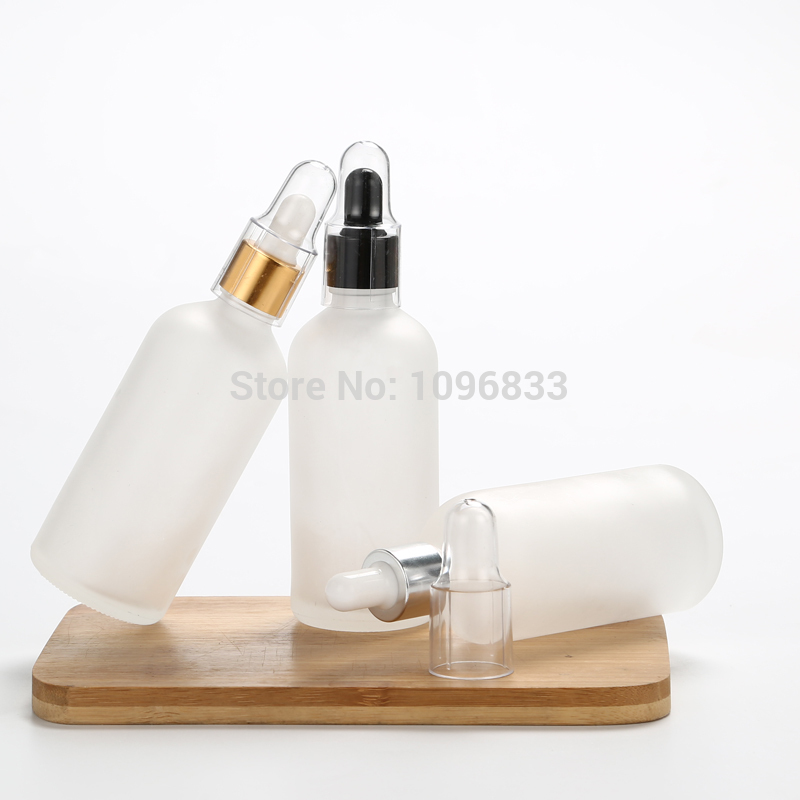 Storage Bottles & Jars White Frosted Glass Dropper Bottle 50ML 100ML Silver Cap Gold Black Lid Empty Cosmetic Packaging Essential Oil 15pcs/