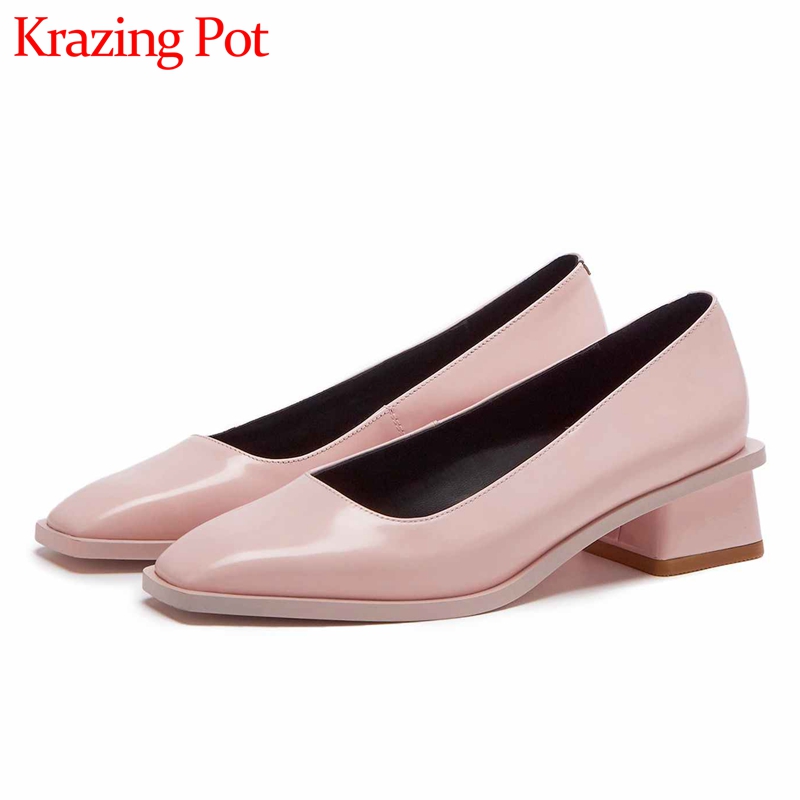 Krazing Pot high quality genuine leather fashion ladies shoes slip on square toe med heels sweet solid spring women pumps L01, Beige
Krazing Pot high quality genuine leather fashion ladies shoes slip on square toe med heels sweet solid spring women pumps L01, Beige