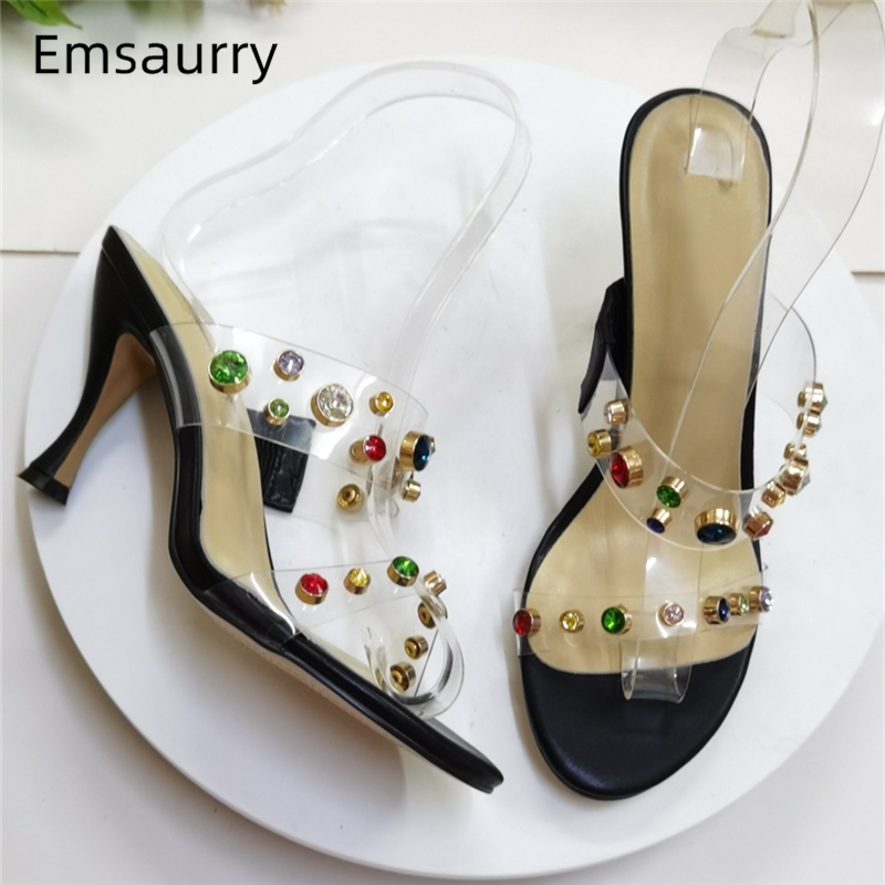 Chic 2020 Woman Slippers Sexy Kitten Heel Open Toes Colorful Crystal Rhinestone Decor PVC Transparent Shoes For Women, As show
Chic 2020 Woman Slippers Sexy Kitten Heel Open Toes Colorful Crystal Rhinestone Decor PVC Transparent Shoes For Women, As show