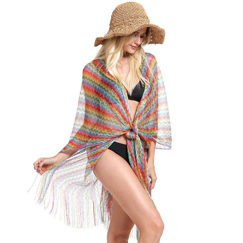 American Ethnic Style Shawl Colorful Slit Beach Towel Fringed Scarf High Quality Cheap Shawls Free Shipping