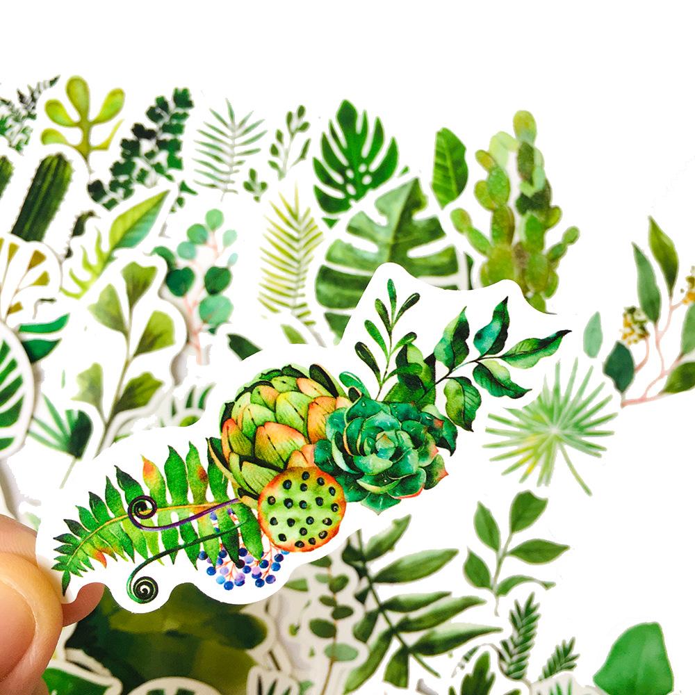 5 Sets=300PCS Green Plants Small Fresh Suitcase Notebook Stickers PVC Waterproof Stickers