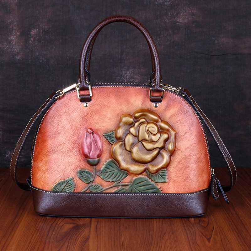 First Layer Cowhide Messenger Shoulder Bags Shell Top Handle Bag Female Rose Embossing Retro Tote Genuine Leather Women Handbag, Coffee
First Layer Cowhide Messenger Shoulder Bags Shell Top Handle Bag Female Rose Embossing Retro Tote Genuine Leather Women Handbag, Coffee