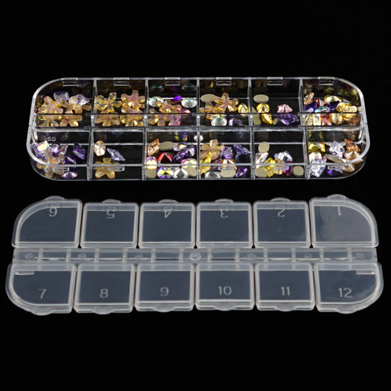 Nail Art Storage Box 12 Grids Compartment Plastic Sequins Cajas Vacias De Diamantes Organizer Jewelry Mini Diamond Empty Boxes