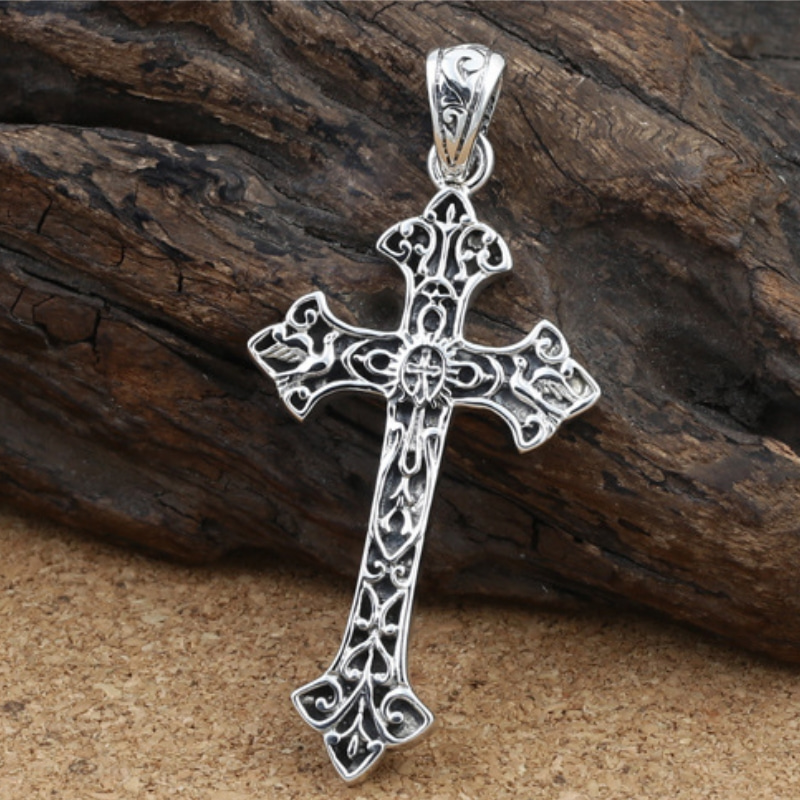 New 925 sterling silver handmade jewelry antique silver American European designer cross necklace pendants for men women no chain
