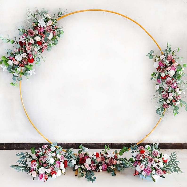 white Golden Circular Arch with Stands Metal Hoop for Flowery Arrangement Birthday Party Wedding Background Room Decor Home Celebrations