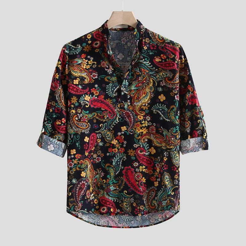 Men' Clothing Floral Printing Vintage Slim Streetwear Casual Shirts Long Sleeve Pullover Dress Shirt Plus Size camisas hombre, Black 
Men' Clothing Floral Printing Vintage Slim Streetwear Casual Shirts Long Sleeve Pullover Dress Shirt Plus Size camisas hombre, Black