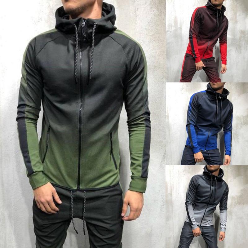 Zipper Tracksuit Men Set Sporting 2 Pieces Sweatsuit Printed Hooded Hoodies Jacket Pants Track Suits Male