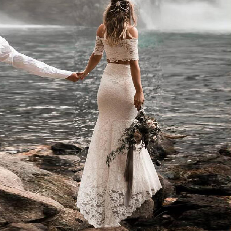 Two Piece Beach Wedding Dresses Off the Shoulder Garden Boho Bridal Gowns Vestidos De Novia Country