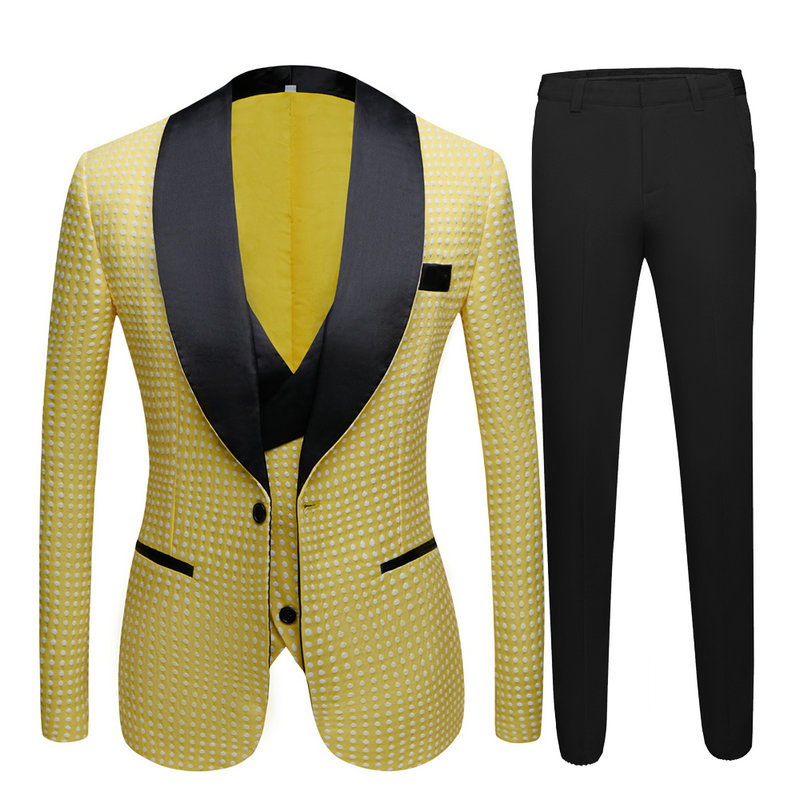 Elegant 3 Piece Men Suit 2020 Yellow Dots White Shawl Lapel Formal Groom Wedding Suits For Men Blazer Slim Fit Best Man Tuxedo, As picture
Elegant 3 Piece Men Suit 2020 Yellow Dots White Shawl Lapel Formal Groom Wedding Suits For Men Blazer Slim Fit Best Man Tuxedo, As picture