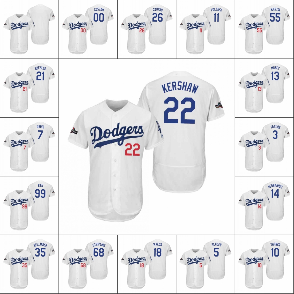 Los Angeles Dodgers Men 35 Cody Bellinger 22 Clayton Kershaw 5 Corey Seager Women Youth White Postseason Flex Base Custom Jersey, Black
Los Angeles Dodgers Men 35 Cody Bellinger 22 Clayton Kershaw 5 Corey Seager Women Youth White Postseason Flex Base Custom Jersey, Black