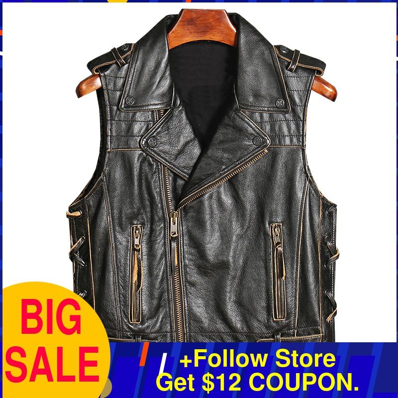 2020 Vintage Black Biker's Style Genuine Leather Vest Men Plus Size 4XL Real Cowhide Spring Slim Fit Short Motorcycle Vest, Vintage brown
2020 Vintage Black Biker's Style Genuine Leather Vest Men Plus Size 4XL Real Cowhide Spring Slim Fit Short Motorcycle Vest, Vintage brown