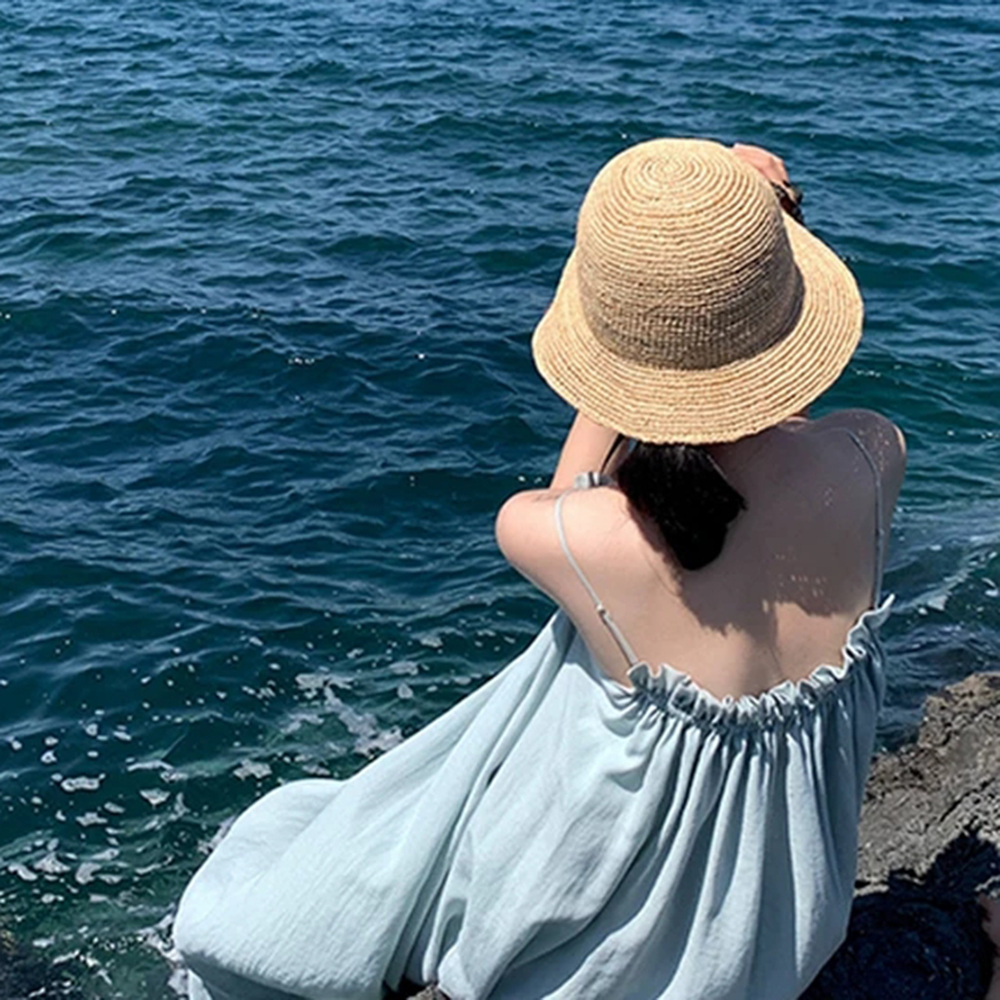 Hand made Summer Hats For Women Straw Sun Hat Bucket cap Raffia Lady Girls Panama Beach Hats Floppy Female Travel Folding Cap CX200714
