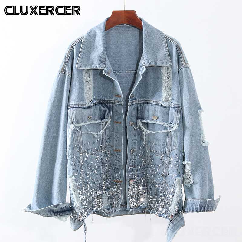 Autumn Fashion Sequins Denim Jacket Women Student Loose Short Holes Jean Jacket, Blue
Autumn Fashion Sequins Denim Jacket Women Student Loose Short Holes Jean Jacket, Blue
