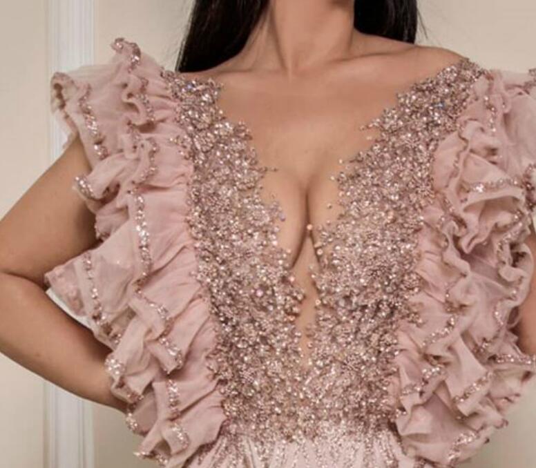2020 Arabic Aso Ebi Gold Sparkly Mermaid Evening Dresses Sheer Neck Beaded Prom Dresses Sequined Formal Party Second Reception Gowns ZJ043