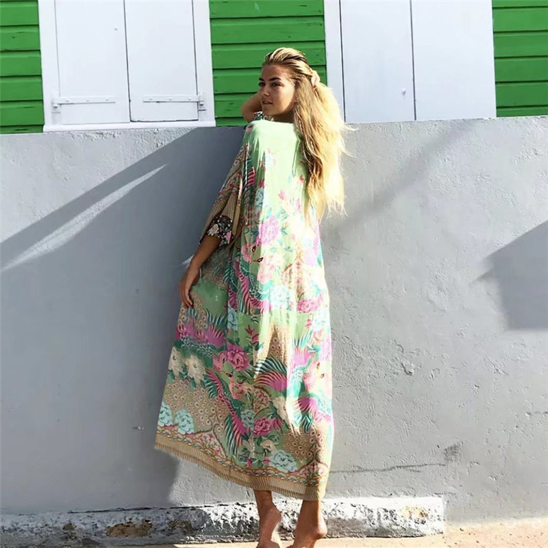 2020 Bohemian Printed Plus Size Summer Beach Wear Kimono Cardigan Pareo Plage Chiffon Tunic Women Tops Blouse Long Shirt N813 CX200713