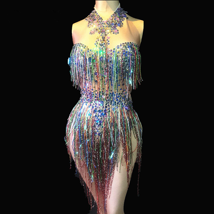 Colorful Fringes Rhinestones Bodysuit Women Stage Dance Costume Nightclub Dance Female Singer Show Bright Leotard, Style 2
Colorful Fringes Rhinestones Bodysuit Women Stage Dance Costume Nightclub Dance Female Singer Show Bright Leotard, Style 2