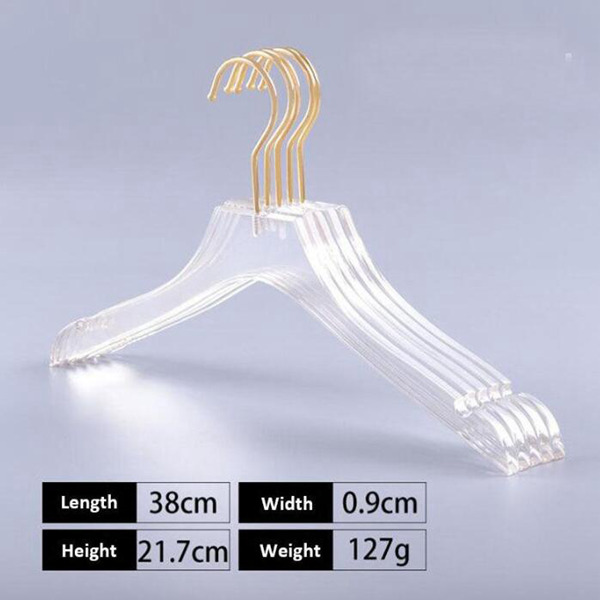 Luxury Clothes Hangers Clear Acrylic Dress Hangers with Gold Hook Transparent Shirts Holders with Notches for Lady Kids
Luxury Clothes Hangers Clear Acrylic Dress Hangers with Gold Hook Transparent Shirts Holders with Notches for Lady Kids