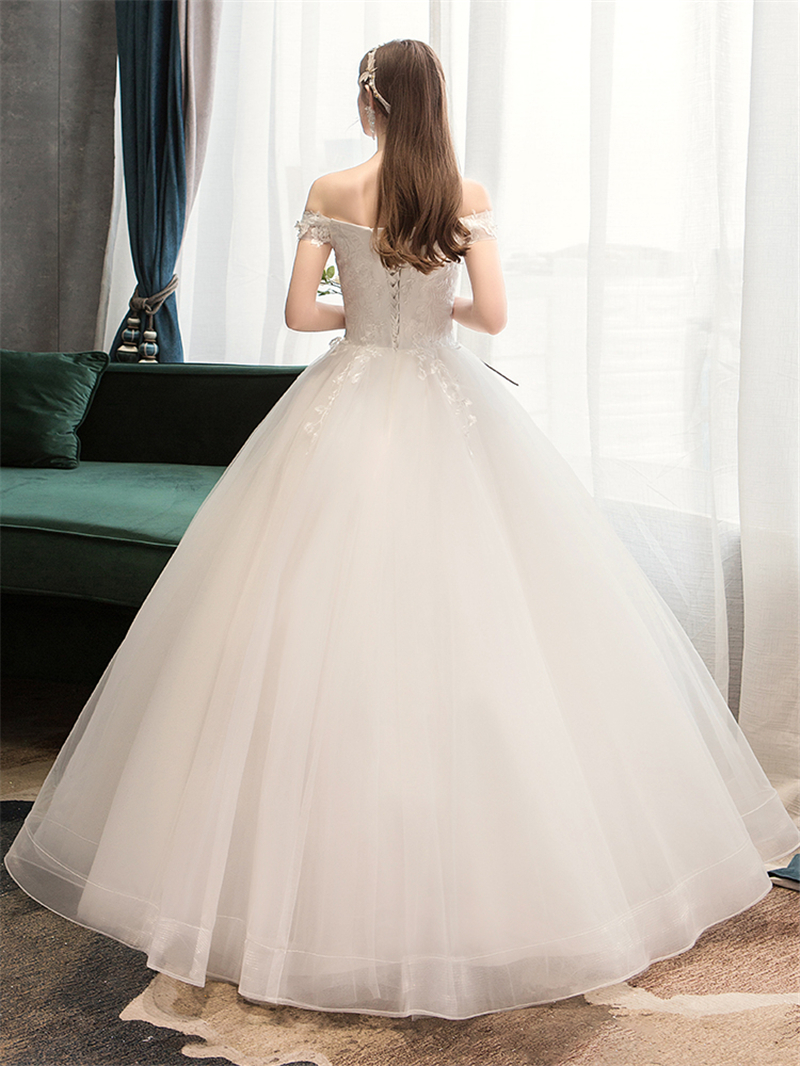 Plus Size Lace Flowers Peals Wedding Dresses Simple Elegant Wedding Gowns Bride Dress Boda robe de mariee Boat neck Off Shoulder